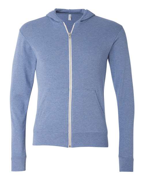Unisex Triblend Lightweight Full-Zip Hooded Long Sleeve Tee