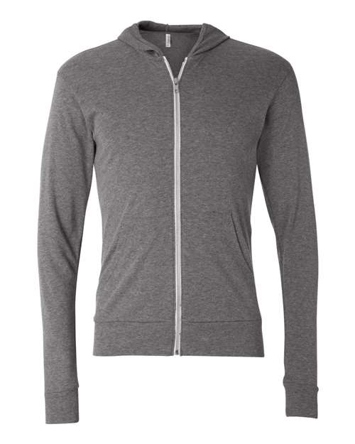 Unisex Triblend Lightweight Full-Zip Hooded Long Sleeve Tee
